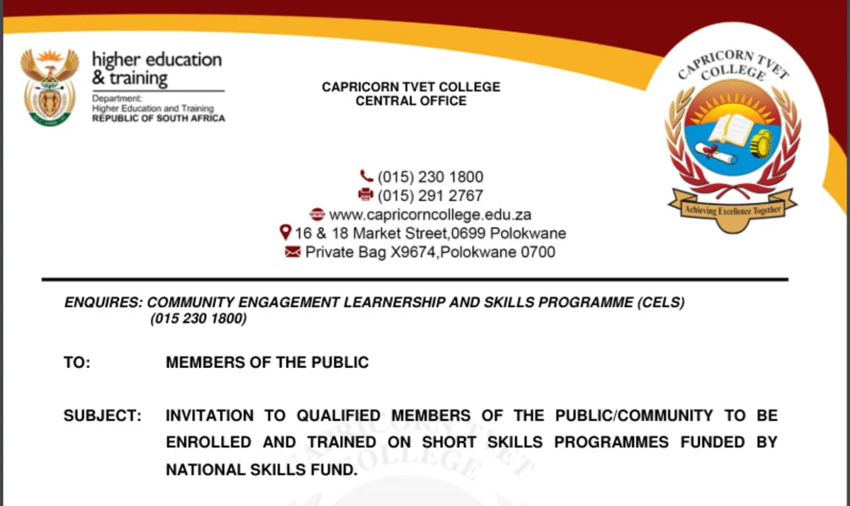 Capricorn TVET College 320 Short Skills Training Programs